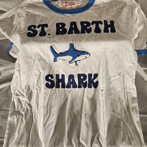 MC2 Saint Barth White and Blue Shark Tee Short Sleeve